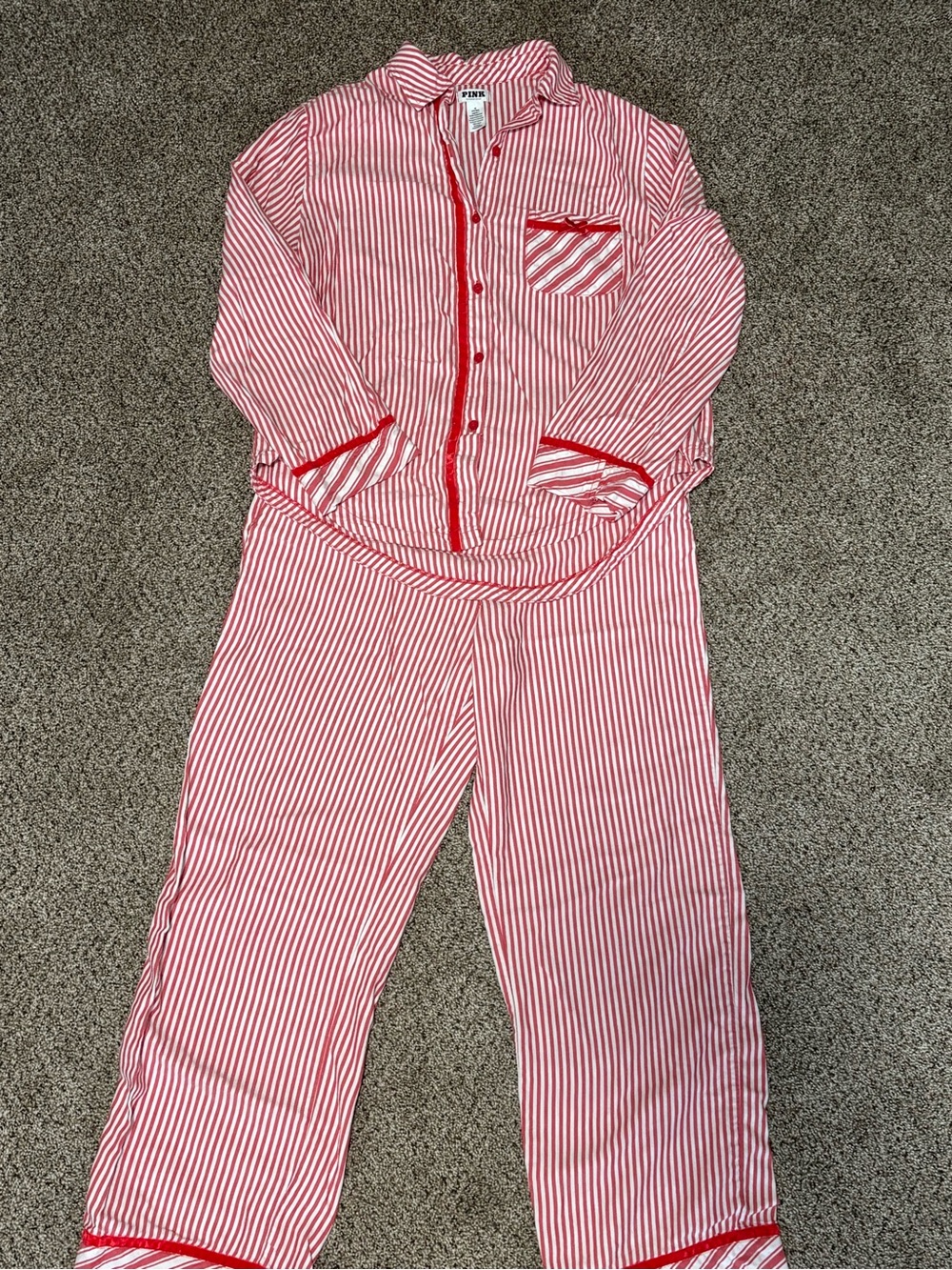 VS PINK Red and White Stripe Pajama Set
